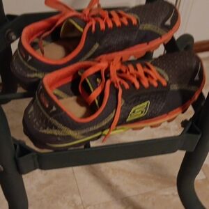 Skecher Womens' Gray and Neon Orange Athletic Sneakers